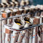 Flexible,Steel,Water,Hoses.,Abstract,Industrial,Background.